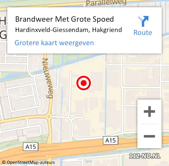 Locatie op kaart van de 112 melding: Brandweer Met Grote Spoed Naar Hardinxveld-Giessendam, Hakgriend op 27 januari 2024 22:42