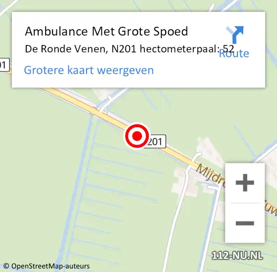 Locatie op kaart van de 112 melding: Ambulance Met Grote Spoed Naar De Ronde Venen, N201 hectometerpaal: 52 op 27 januari 2024 23:29