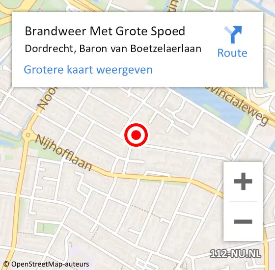 Locatie op kaart van de 112 melding: Brandweer Met Grote Spoed Naar Dordrecht, Baron van Boetzelaerlaan op 27 januari 2024 23:34