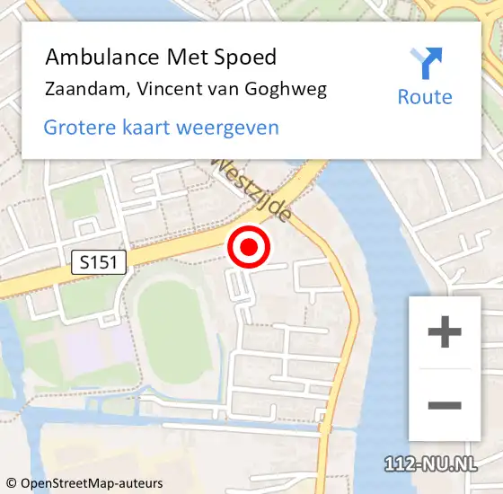 Locatie op kaart van de 112 melding: Ambulance Met Spoed Naar Zaandam, Vincent van Goghweg op 27 januari 2024 23:35