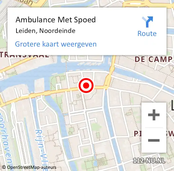 Locatie op kaart van de 112 melding: Ambulance Met Spoed Naar Leiden, Noordeinde op 28 januari 2024 00:05