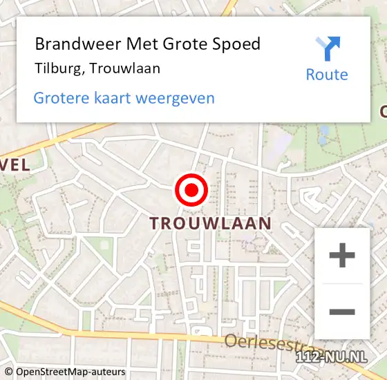 Locatie op kaart van de 112 melding: Brandweer Met Grote Spoed Naar Tilburg, Trouwlaan op 28 januari 2024 00:09