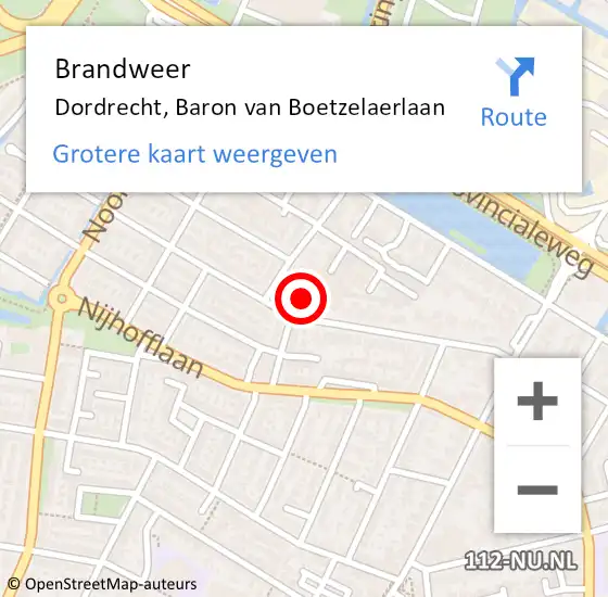 Locatie op kaart van de 112 melding: Brandweer Dordrecht, Baron van Boetzelaerlaan op 28 januari 2024 00:13