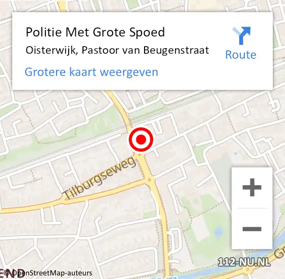 Locatie op kaart van de 112 melding: Politie Met Grote Spoed Naar Oisterwijk, Pastoor van Beugenstraat op 28 januari 2024 01:03