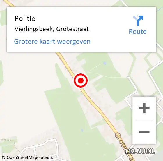 Locatie op kaart van de 112 melding: Politie Vierlingsbeek, Grotestraat op 28 januari 2024 01:34