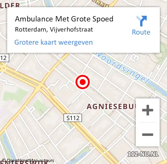 Locatie op kaart van de 112 melding: Ambulance Met Grote Spoed Naar Rotterdam, Vijverhofstraat op 28 januari 2024 02:24