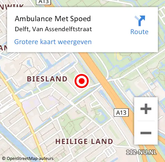 Locatie op kaart van de 112 melding: Ambulance Met Spoed Naar Delft, Van Assendelftstraat op 28 januari 2024 03:39