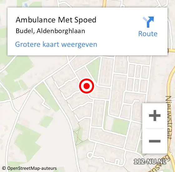 Locatie op kaart van de 112 melding: Ambulance Met Spoed Naar Budel, Aldenborghlaan op 28 januari 2024 04:14