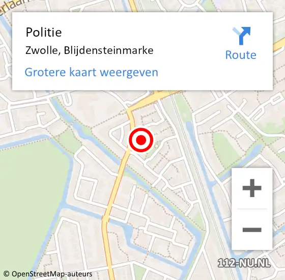 Locatie op kaart van de 112 melding: Politie Zwolle, Blijdensteinmarke op 28 januari 2024 04:43