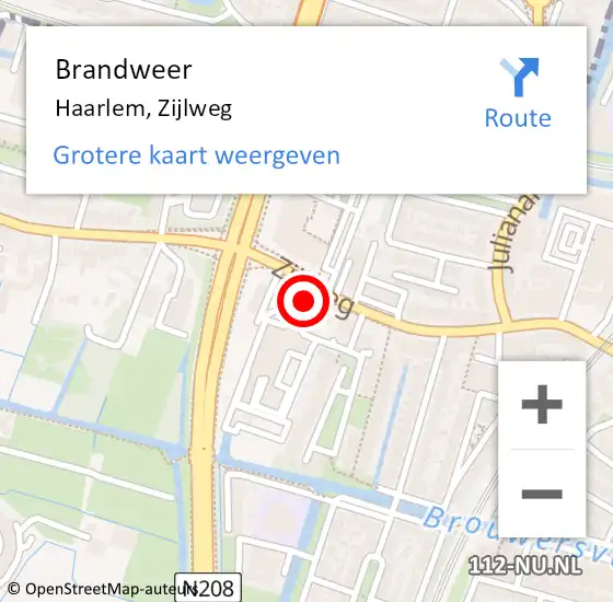 Locatie op kaart van de 112 melding: Brandweer Haarlem, Zijlweg op 23 september 2014 18:30
