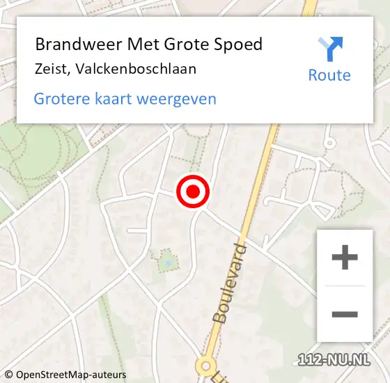 Locatie op kaart van de 112 melding: Brandweer Met Grote Spoed Naar Zeist, Valckenboschlaan op 28 januari 2024 05:46
