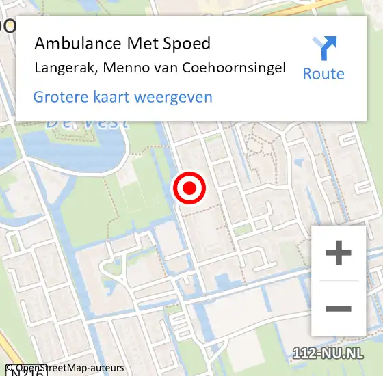 Locatie op kaart van de 112 melding: Ambulance Met Spoed Naar Langerak, Menno van Coehoornsingel op 28 januari 2024 07:40