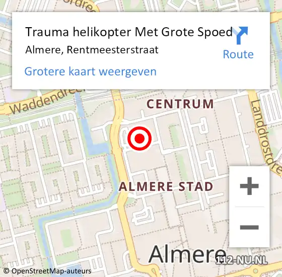 Locatie op kaart van de 112 melding: Trauma helikopter Met Grote Spoed Naar Almere, Rentmeesterstraat op 28 januari 2024 07:46