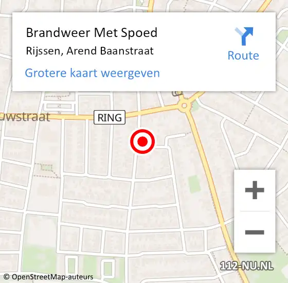 Locatie op kaart van de 112 melding: Brandweer Met Spoed Naar Rijssen, Arend Baanstraat op 28 januari 2024 08:39