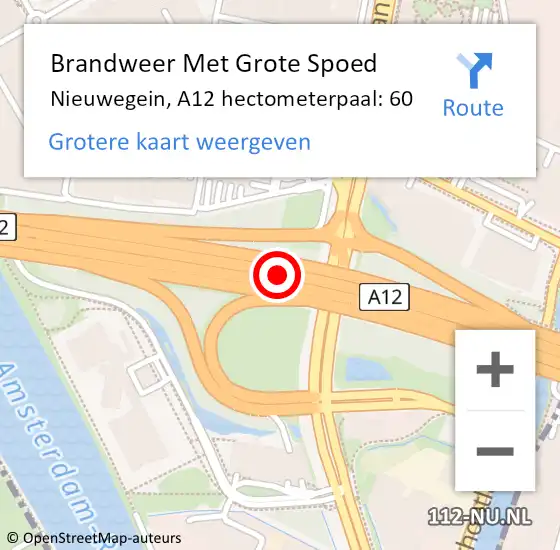 Locatie op kaart van de 112 melding: Brandweer Met Grote Spoed Naar Nieuwegein, A12 hectometerpaal: 60 op 28 januari 2024 08:40