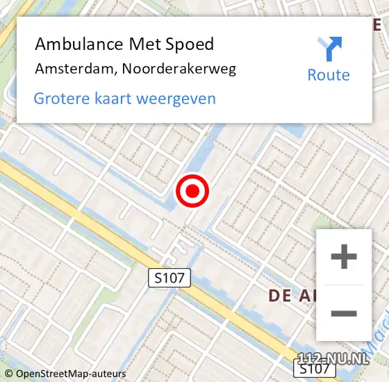 Locatie op kaart van de 112 melding: Ambulance Met Spoed Naar Amsterdam, Noorderakerweg op 28 januari 2024 08:57