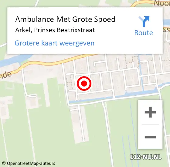 Locatie op kaart van de 112 melding: Ambulance Met Grote Spoed Naar Arkel, Prinses Beatrixstraat op 28 januari 2024 09:02