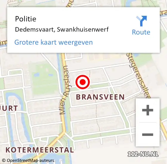 Locatie op kaart van de 112 melding: Politie Dedemsvaart, Swankhuisenwerf op 28 januari 2024 09:23