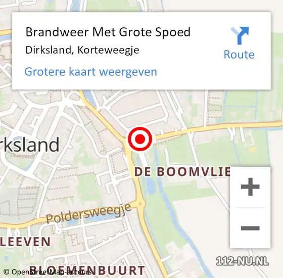 Locatie op kaart van de 112 melding: Brandweer Met Grote Spoed Naar Dirksland, Korteweegje op 28 januari 2024 09:38