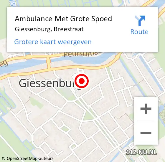 Locatie op kaart van de 112 melding: Ambulance Met Grote Spoed Naar Giessenburg, Breestraat op 28 januari 2024 10:21