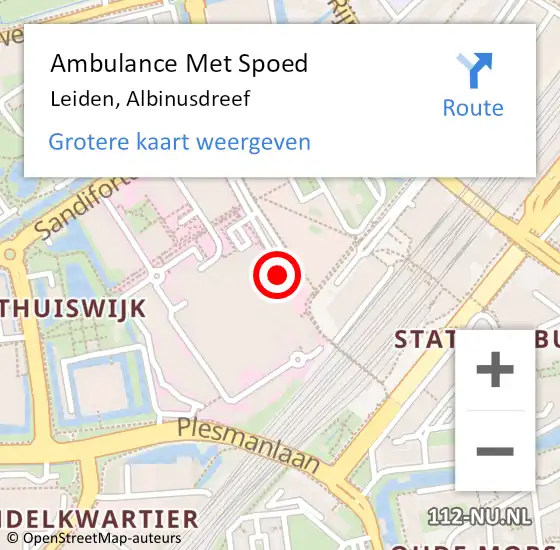 Locatie op kaart van de 112 melding: Ambulance Met Spoed Naar Leiden, Albinusdreef op 28 januari 2024 11:36