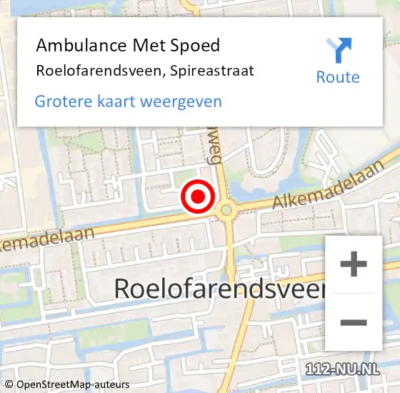 Locatie op kaart van de 112 melding: Ambulance Met Spoed Naar Roelofarendsveen, Spireastraat op 28 januari 2024 12:40