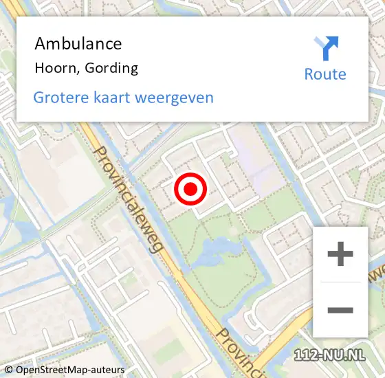 Locatie op kaart van de 112 melding: Ambulance Hoorn, Gording op 28 januari 2024 12:43