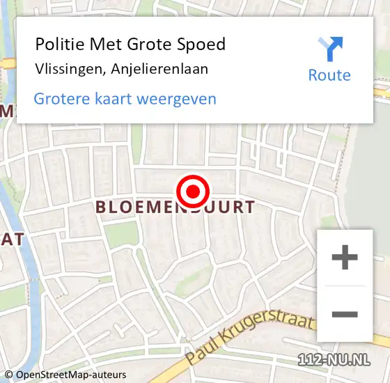 Locatie op kaart van de 112 melding: Politie Met Grote Spoed Naar Vlissingen, Anjelierenlaan op 28 januari 2024 13:05