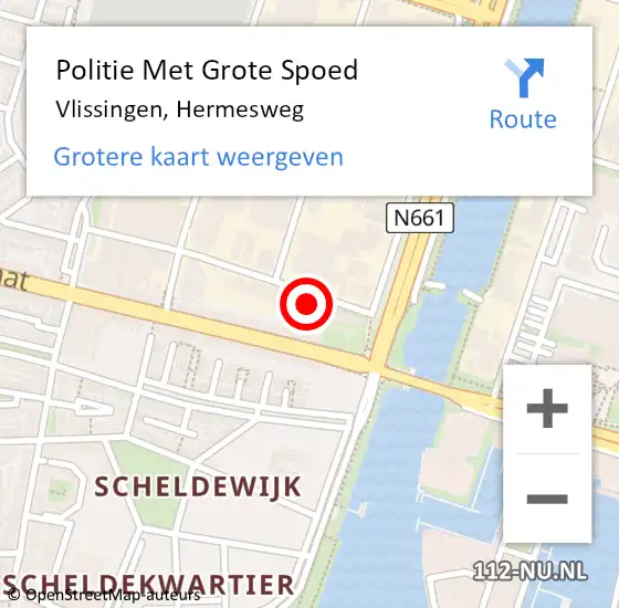 Locatie op kaart van de 112 melding: Politie Met Grote Spoed Naar Vlissingen, Hermesweg op 28 januari 2024 13:14