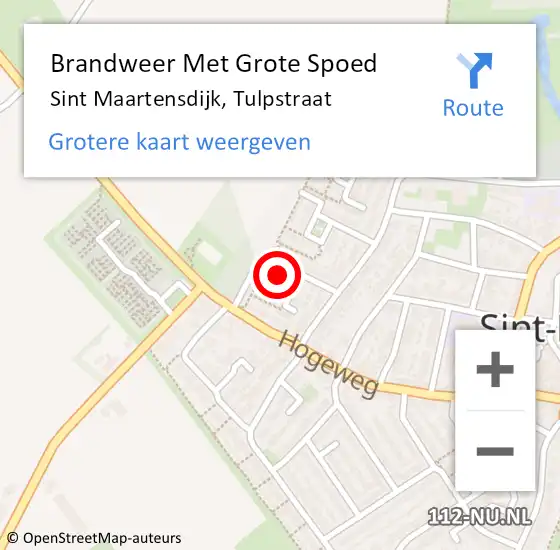 Locatie op kaart van de 112 melding: Brandweer Met Grote Spoed Naar Sint Maartensdijk, Tulpstraat op 28 januari 2024 13:48