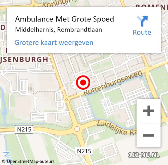 Locatie op kaart van de 112 melding: Ambulance Met Grote Spoed Naar Middelharnis, Rembrandtlaan op 28 januari 2024 13:57