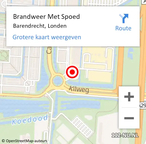 Locatie op kaart van de 112 melding: Brandweer Met Spoed Naar Barendrecht, Londen op 28 januari 2024 14:09