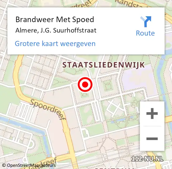 Locatie op kaart van de 112 melding: Brandweer Met Spoed Naar Almere, J.G. Suurhoffstraat op 28 januari 2024 14:20