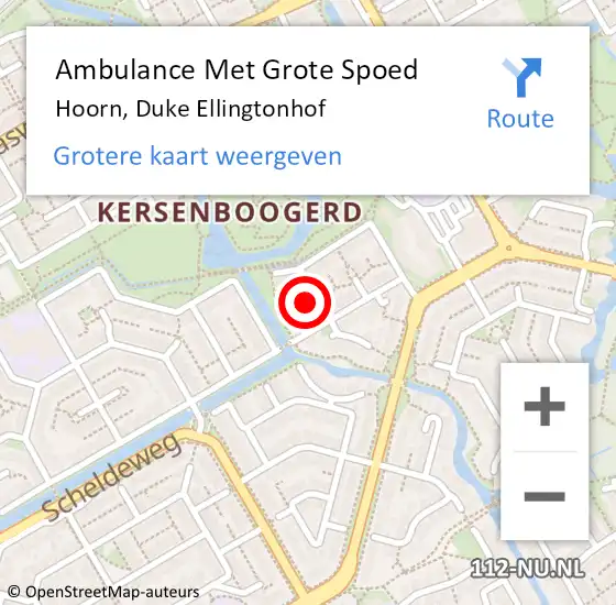 Locatie op kaart van de 112 melding: Ambulance Met Grote Spoed Naar Hoorn, Duke Ellingtonhof op 28 januari 2024 14:59