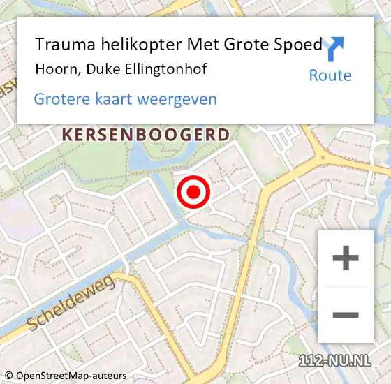 Locatie op kaart van de 112 melding: Trauma helikopter Met Grote Spoed Naar Hoorn, Duke Ellingtonhof op 28 januari 2024 15:01