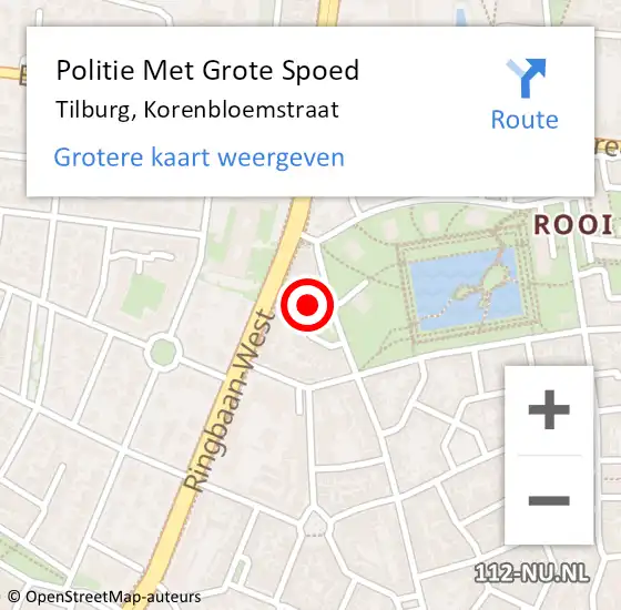 Locatie op kaart van de 112 melding: Politie Met Grote Spoed Naar Tilburg, Korenbloemstraat op 28 januari 2024 15:43