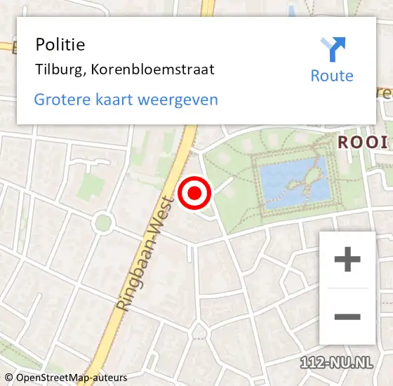 Locatie op kaart van de 112 melding: Politie Tilburg, Korenbloemstraat op 28 januari 2024 15:43