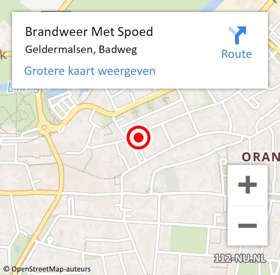 Locatie op kaart van de 112 melding: Brandweer Met Spoed Naar Geldermalsen, Badweg op 28 januari 2024 16:05