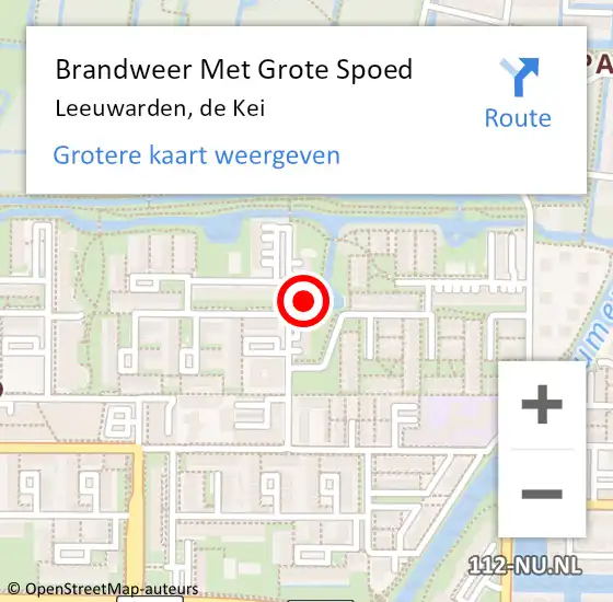 Locatie op kaart van de 112 melding: Brandweer Met Grote Spoed Naar Leeuwarden, de Kei op 28 januari 2024 16:08