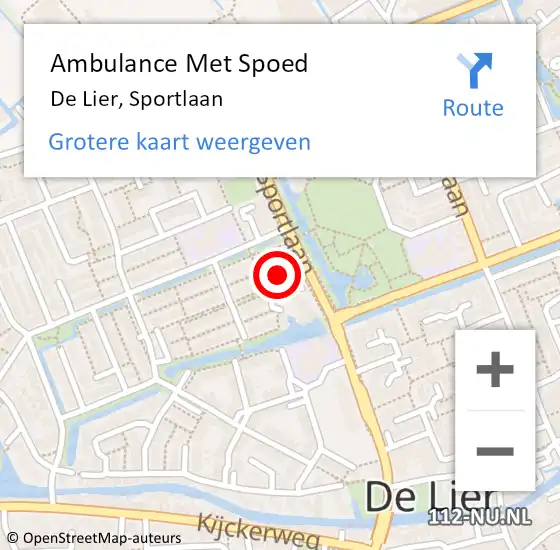 Locatie op kaart van de 112 melding: Ambulance Met Spoed Naar De Lier, Sportlaan op 28 januari 2024 16:24