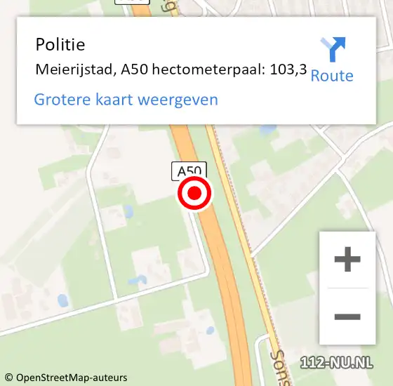 Locatie op kaart van de 112 melding: Politie Meierijstad, A50 hectometerpaal: 103,3 op 28 januari 2024 17:25