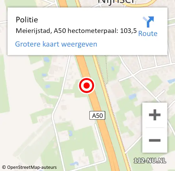 Locatie op kaart van de 112 melding: Politie Meierijstad, A50 hectometerpaal: 103,5 op 28 januari 2024 17:32