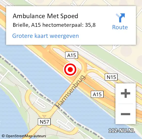 Locatie op kaart van de 112 melding: Ambulance Met Spoed Naar Brielle, A15 hectometerpaal: 35,8 op 28 januari 2024 17:39