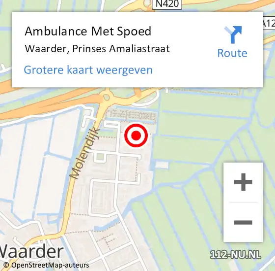 Locatie op kaart van de 112 melding: Ambulance Met Spoed Naar Waarder, Prinses Amaliastraat op 28 januari 2024 17:49