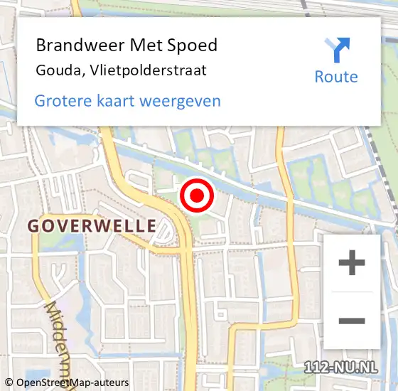Locatie op kaart van de 112 melding: Brandweer Met Spoed Naar Gouda, Vlietpolderstraat op 28 januari 2024 17:55