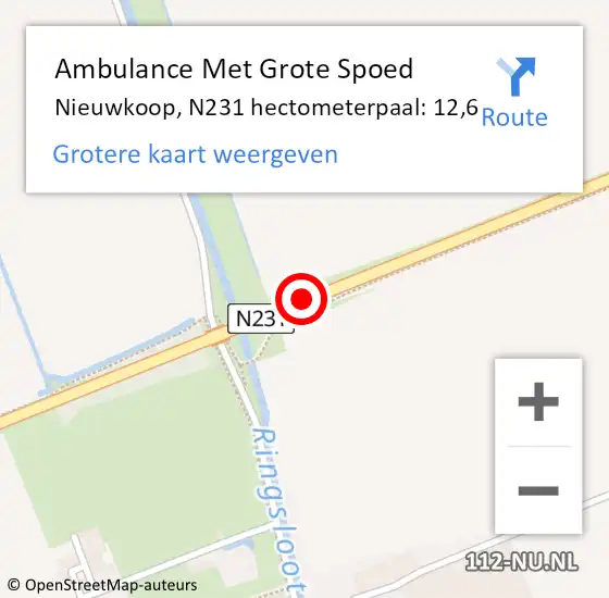 Locatie op kaart van de 112 melding: Ambulance Met Grote Spoed Naar Nieuwkoop, N231 hectometerpaal: 12,6 op 28 januari 2024 18:18