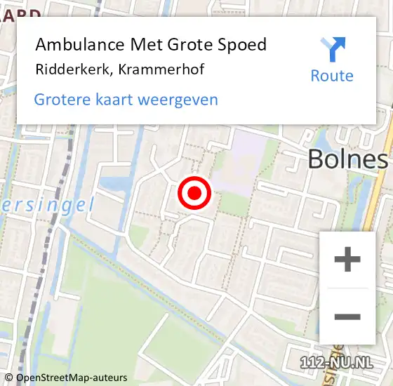 Locatie op kaart van de 112 melding: Ambulance Met Grote Spoed Naar Ridderkerk, Krammerhof op 28 januari 2024 18:29