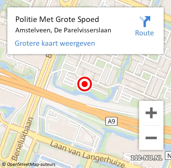 Locatie op kaart van de 112 melding: Politie Met Grote Spoed Naar Amstelveen, De Parelvisserslaan op 28 januari 2024 18:45