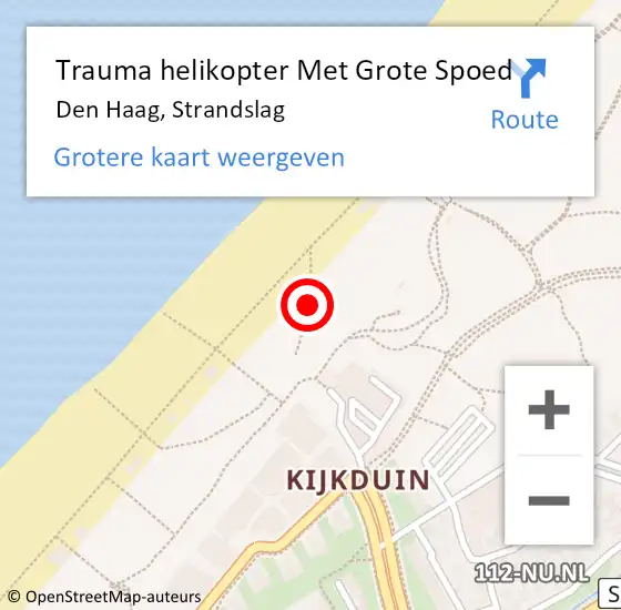 Locatie op kaart van de 112 melding: Trauma helikopter Met Grote Spoed Naar Den Haag, Strandslag op 28 januari 2024 18:53