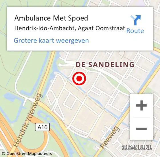 Locatie op kaart van de 112 melding: Ambulance Met Spoed Naar Hendrik-Ido-Ambacht, Agaat Oomstraat op 28 januari 2024 19:17